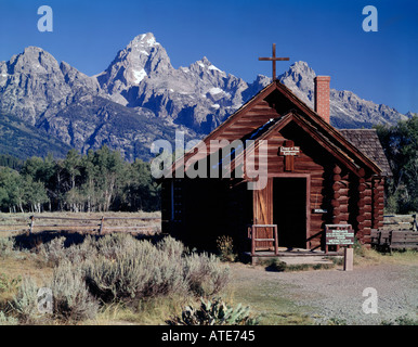 Grand Teton National Park in Wyoming und die Kapelle der Verklärung am Elch in der Nähe von Parkverwaltung Stockfoto