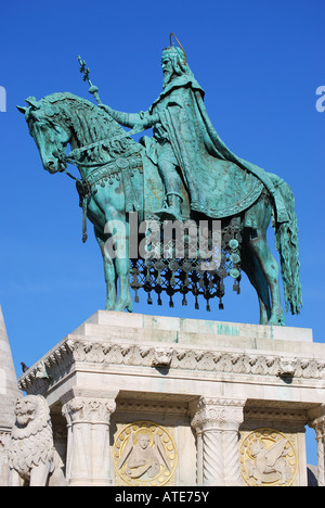 Statue von St.Stephen, Fischerbastei, das Burgviertel, Buda, Budapest, Ungarn Stockfoto