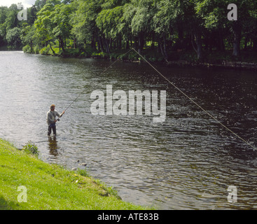 Schottischer Lachs Fischer an der River Spey Grantown Inverness-Shire Highland Region Schottlands GFI 1007-14 Stockfoto