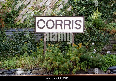 Corris Schild am Narrow Gauge Railway Gwynedd North Wales UK Stockfoto