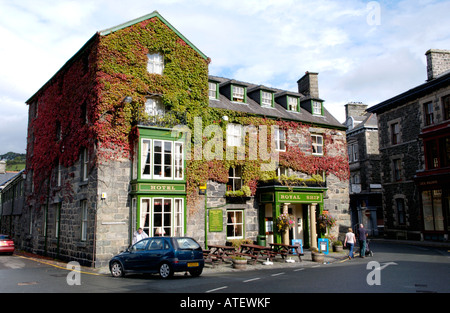 Schiff-Hotel Royal in wildem Wein im Ortszentrum Gwynedd North Wales UK abgedeckt Stockfoto