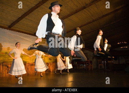 Die Tanzgruppe "Domjan" ausführen in einer Csarda (traditionelle ungarische Taverne) in Budapest / Ungarn Stockfoto