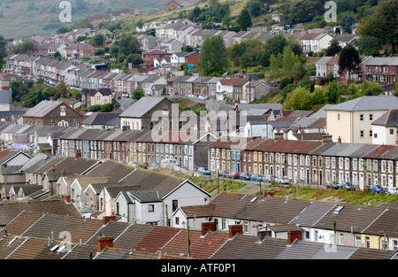 Terrassenförmig angelegten Gehäuse in die Rhondda Valley South Wales UK Industriegehäuse für Bergleute im 19. Jahrhundert viktorianischen Ära gebaut Stockfoto