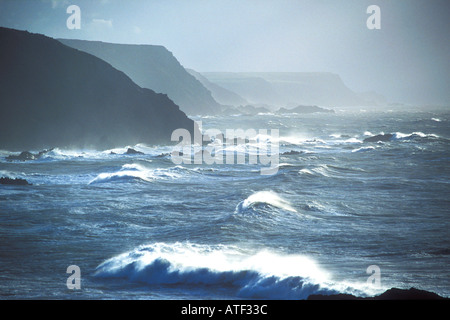 Wintersturm in Hartland Quay Devon England englische EWG EU GB Küste Europa Großbritannien Britain Stockfoto