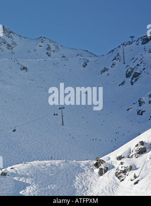 Blick auf die Skipiste Tortin in Verbier, Schweiz Stockfoto