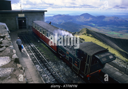 Der alte Bahnhof am Gipfel des Mount Snowdon, North Wales Stockfoto