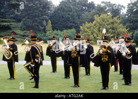 Brass Band South Yorkshire Yeomanry Musiker Musikinstrumente England English UK einheitliche militärische Reenactment Musikgeschichte Stockfoto