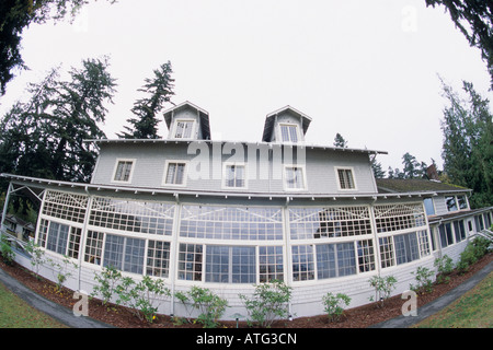 Lake Crescent Lodge - Fischaugen Ansicht, Olympic Nationalpark, Washington Stockfoto