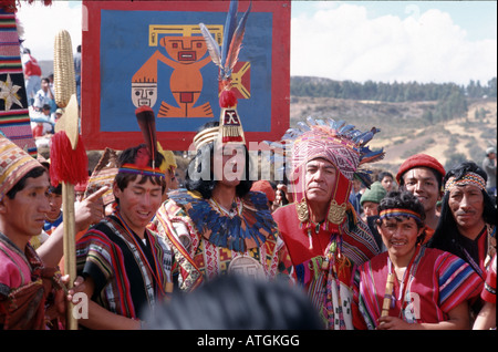 Eine zeremonielle Zusammenkunft in das Festival der Sonne, Inti Raymi, während der Winter-Sonnenwende, Cusco, Peru Stockfoto