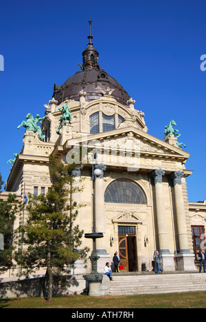 Eingang zum Szechenyi-Bad, Városliget, Pest, Budapest, Ungarn Stockfoto