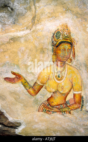 Felsenfestung Sigiriya Sri Lanka Maiden Tempera Fresko Stockfoto