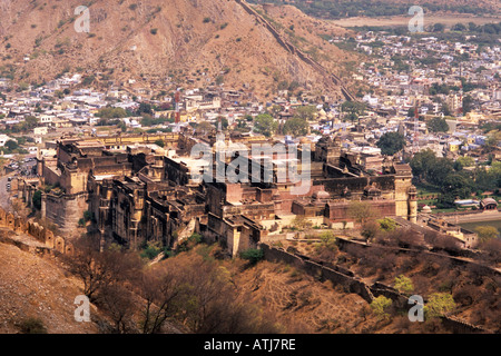 Amber Fort Palace, betrachtet aus Jaigarh Fort, Rajasthan, Indien Stockfoto