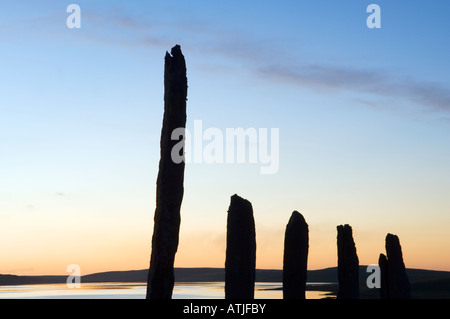 Megalith Menhire. Teil des neolithischen Stone circle The Ring of Brodgar auf Mainland der Orkney Islands, Schottland Stockfoto