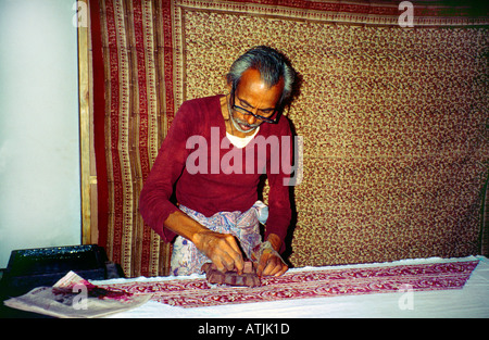 Jaipur Indien Block Drucken auf Stoff Stockfoto