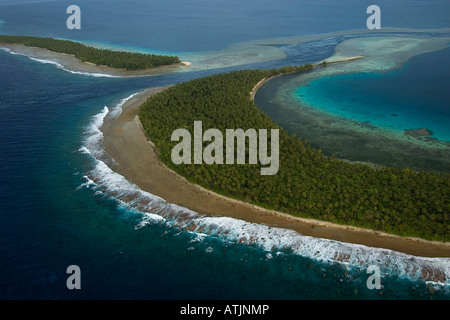 Korallenriff. Luftaufnahme. Mikronesien, Paradies, Insel, tropische Insel, Wald, Blauwasser, Korallenriff, tropischen Riff, Strand Stockfoto