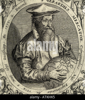 GERARDUS MERCATOR 1512 bis 1594 flämischen Kartographen, die die Idee eines zylindrischen Plans zur Karte der ganzen Welt eingeführt Stockfoto