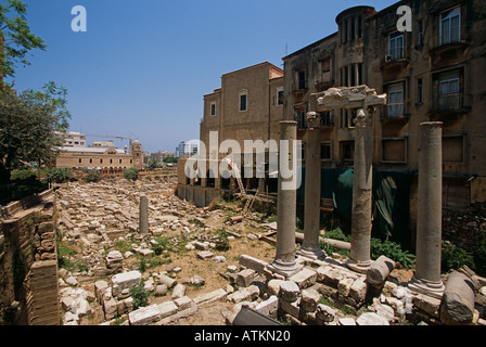 Römische Ruinen und moderne Gebäude, Beirut, Libanon Stockfoto