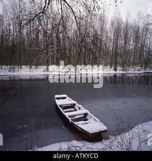 Boot am Fluss / Karlsruhe Stockfoto