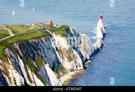 Nadeln-Rock-Formation. Westende der Isle Of Wight. VEREINIGTES KÖNIGREICH. Stockfoto