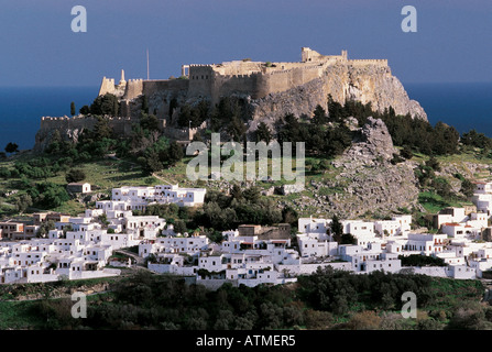 Lindos und Akropolis Rhodos Griechenland Stockfoto