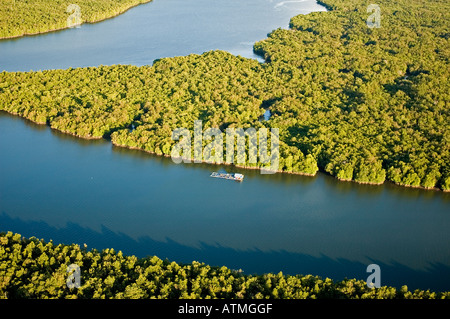 Luftaufnahme der Mangrovenwälder in Kuching und Sarawak River Borneo Malaysia Stockfoto