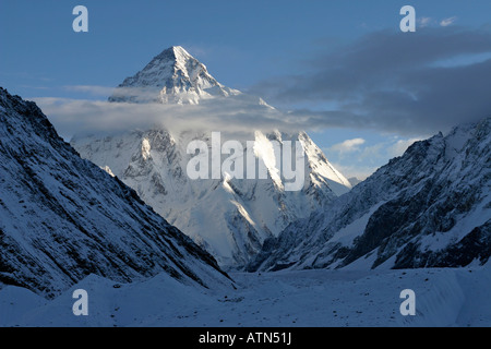 K2 vom Concordia, Baltoro Gletscher, Baltistan, Pakistan. Stockfoto