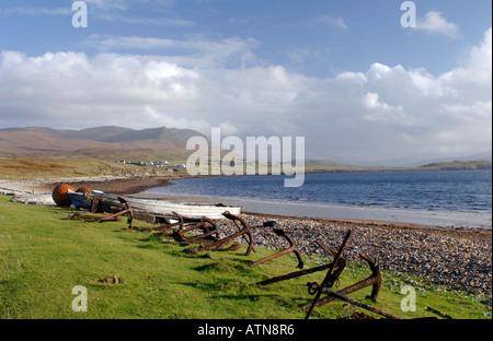 Die Lachsfischerei Station an der Badentarbat Bucht, Achiltibuie. Wester Ross. Schottland.  XPL 3834-367 Stockfoto