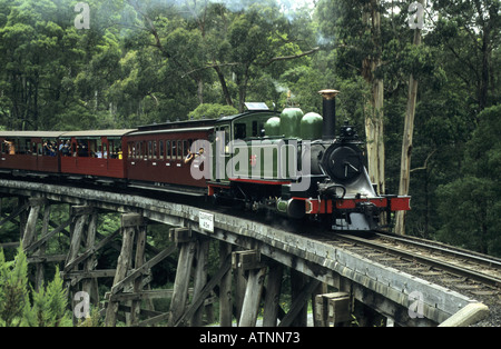 Dampfzug auf Puffing Billy Eisenbahn, Belgrave, Victoria, Australien Stockfoto