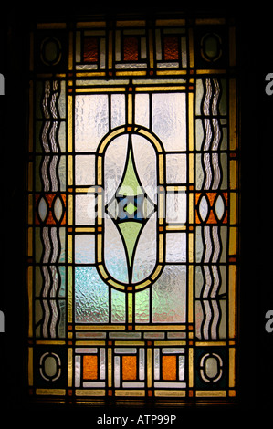 Glasfenster im Inneren der Liszt Ferenc Akademie für Musik, die ein Konzertsaal und Musikkonservatorium in Budapest Ungarn ist Stockfoto