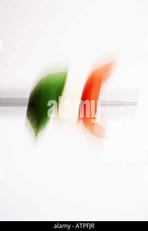 italienische Flagge gemacht mit Basilikum, Knoblauch und Tomaten | Züricher Flagge Zusammengesetzt aus Basilikum, Knoblauch Und Tomate Stockfoto