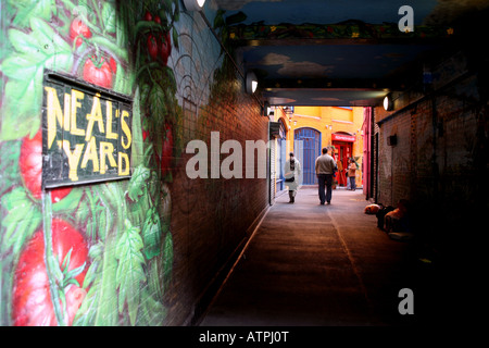 Der Eingang zum beliebten Neals Yard Shopping Center im Londoner Covent Garden Stockfoto