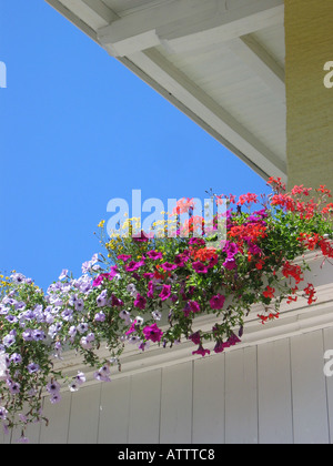 Österreichischen Balkon mit Blumenkästen Stockfoto