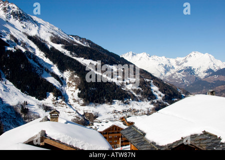 Tal der Tarentaise und Sainte-Foy Skigebiet in den französischen Alpen Nordfrankreich Stockfoto