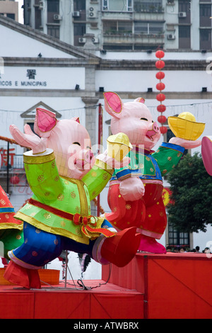 Chinese New Year Dekorationen Largo Senado Altstadt von Macau China Stockfoto