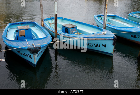 Ruderboote aufgereiht. Stockfoto