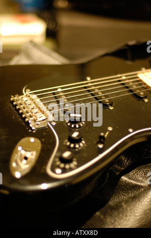 Schwarze Fender Stratocaster closeup Stockfoto