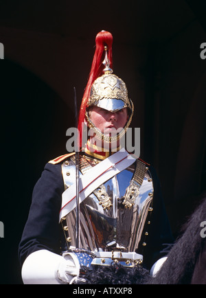 Pferd-Wache sitzen auf Pferd außerhalb der Horse Guards Parade, Whitehall, London, England Stockfoto