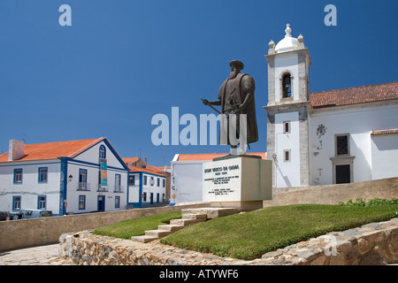 Statue von Dom Vasco Da Gama Sines Portugal Stockfoto