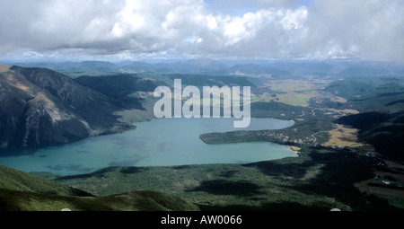 Lake Rotoiti und St Arnaud Dorf gesehen von St Arnaud Range Track Nelson Lakes Nationalpark Neuseeland Stockfoto