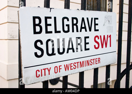 Belgrave Square London SW1 Straßenname Zeichen Stockfoto