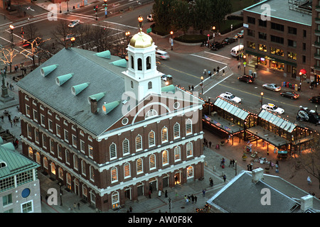 Luftaufnahme der Faneuil Hall und Quincy Market in Boston, Massachusetts Stockfoto