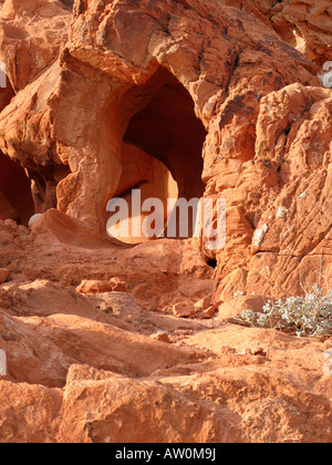 Bögen, die Natur in rotem Sandstein Felsformationen im Valley of Fire State Park im südlichen Nevada, USA Stockfoto