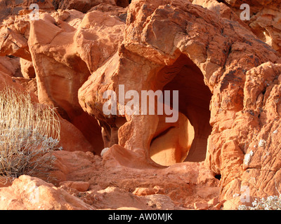 Bögen, die Natur in rotem Sandstein Felsformationen im Valley of Fire State Park im südlichen Nevada, USA Stockfoto