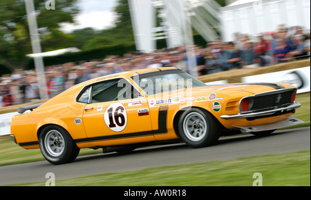 1970 Ford Mustang Boss 302 beim Goodwood Festival of Speed, Sussex, UK. Stockfoto