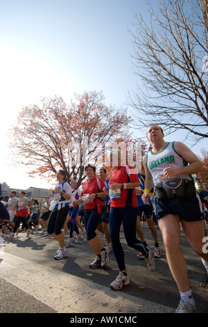 Niedrigen Winkel geschossen Läufer F4798 Francesca Clavarino Bianchi (38) Italiens und anderer im 2006 ING New York City Marathon. JMH1892 Stockfoto