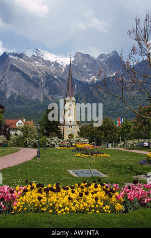 Bad Ragaz, Kanton St. Gallen in der Schweiz beliebt Spa- und Resort in der Wellness-Garten-Kirche Stockfoto