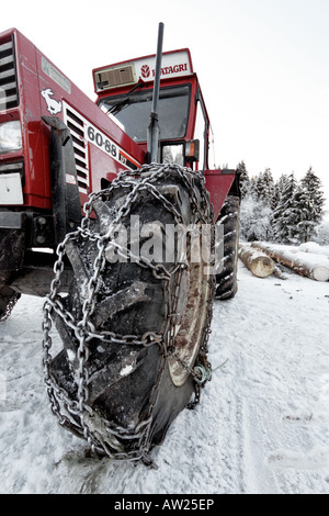 Weitwinkeleinstellung von einem Traktorreifen Stockfoto