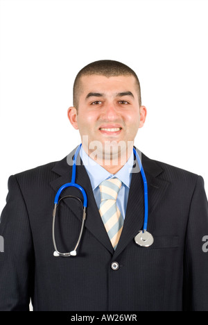 Männlichen Arzt in Anzug mit Stethoskop um den Hals Stockfoto