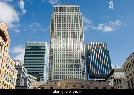 HSBC-Hauptquartier, One Canada Square und die Citigroup, Canary Wharf, London. Stockfoto