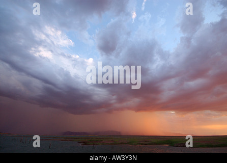 Ein schweres Gewitter fällt über Simbabwes Lake Kariba. Stockfoto